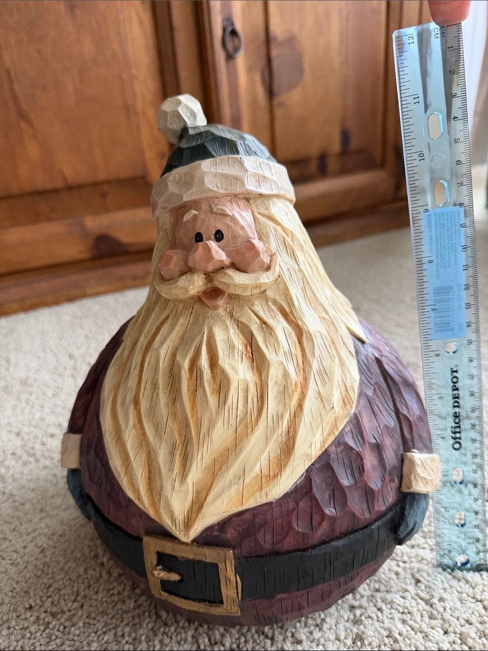 Hand-Painted Wood Santa Figurine - Cream Beard, Burgundy Coat